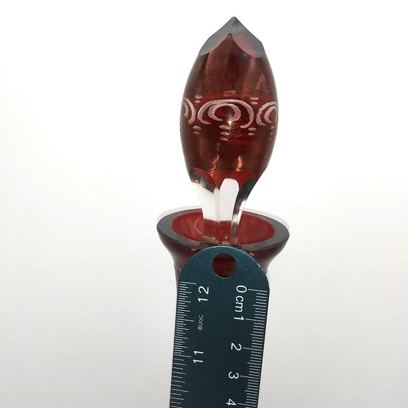 Czechoslovakia 15" Decanter Christmas Holiday Cranberry Red Crystal Cut to clear - Picture 4 of 10